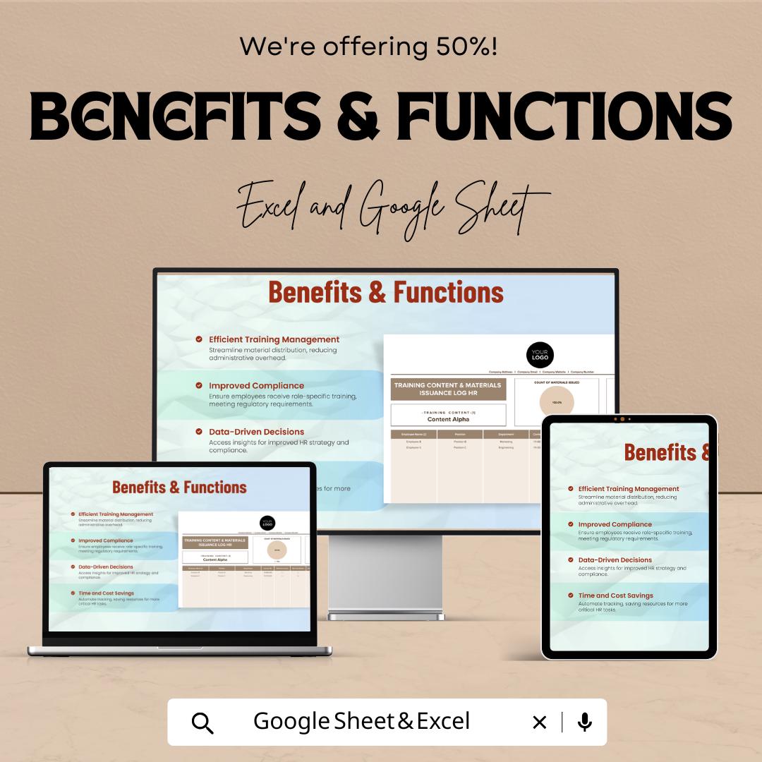 Training Content & Materials Issuance Log Sheet | HR Excel and Google Sheets Template for Employee Training Management |