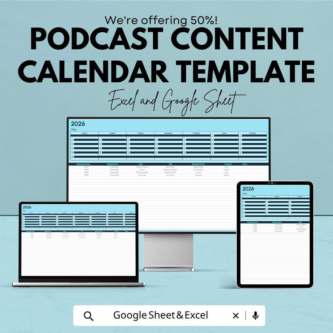 Podcast Content Calendar Template | Podcast Planner Spreadsheet | Episode Planning Sheet | Content Schedule Template