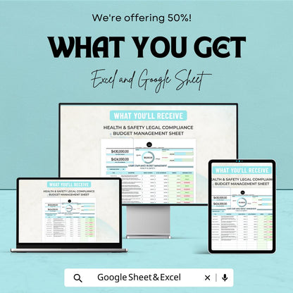 Health & Safety Legal Compliance Budget Management Sheet - Excel and Google Sheets Template for Compliance Tracking and Budget Management