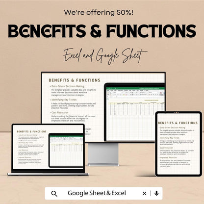 Employee Turnover Analysis HR Template | Workforce Retention Dashboard | HR Analytics Spreadsheet | Excel & Google Sheets