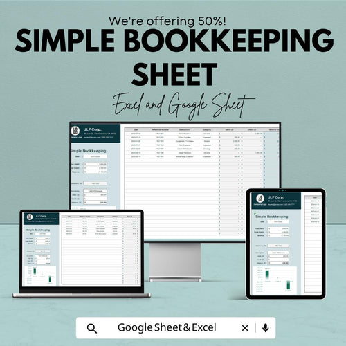 Simple Bookkeeping Sheet | Small Business Expense Tracker | Google Sheets & Excel | Financial Planner Template | Instant Download