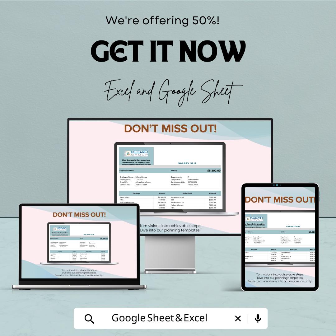 Payroll Salary Slip Sheet Template - Excel & Google Sheets - Employee Payslip Generator - Track Earnings, Deductions, and More