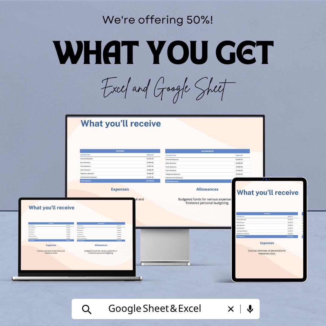 Freelance Budget Template Excel | Personal Budget for Freelancers | Income Expense Tracker | Monthly Budget Sheet