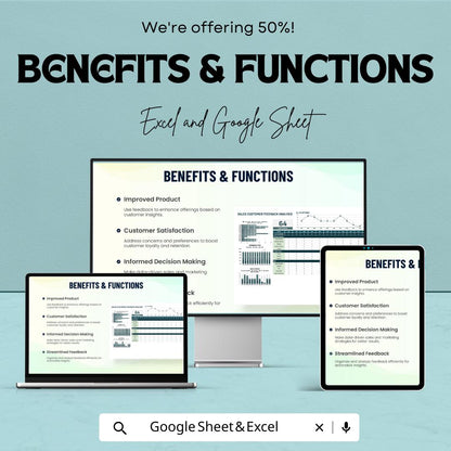 Sales Customer Feedback Analysis Spreadsheet Template | Feedback Tracker Excel & Google Sheets | Customer Insights Dashboard |