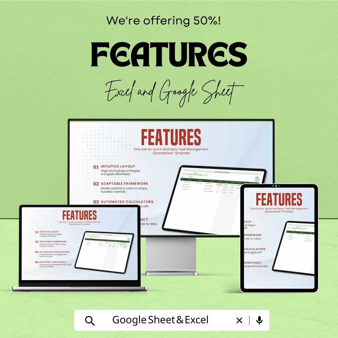Task Management Spreadsheet | Excel & Google Sheet Template | Efficient Task Organizer | Project Tracking Spreadsheet