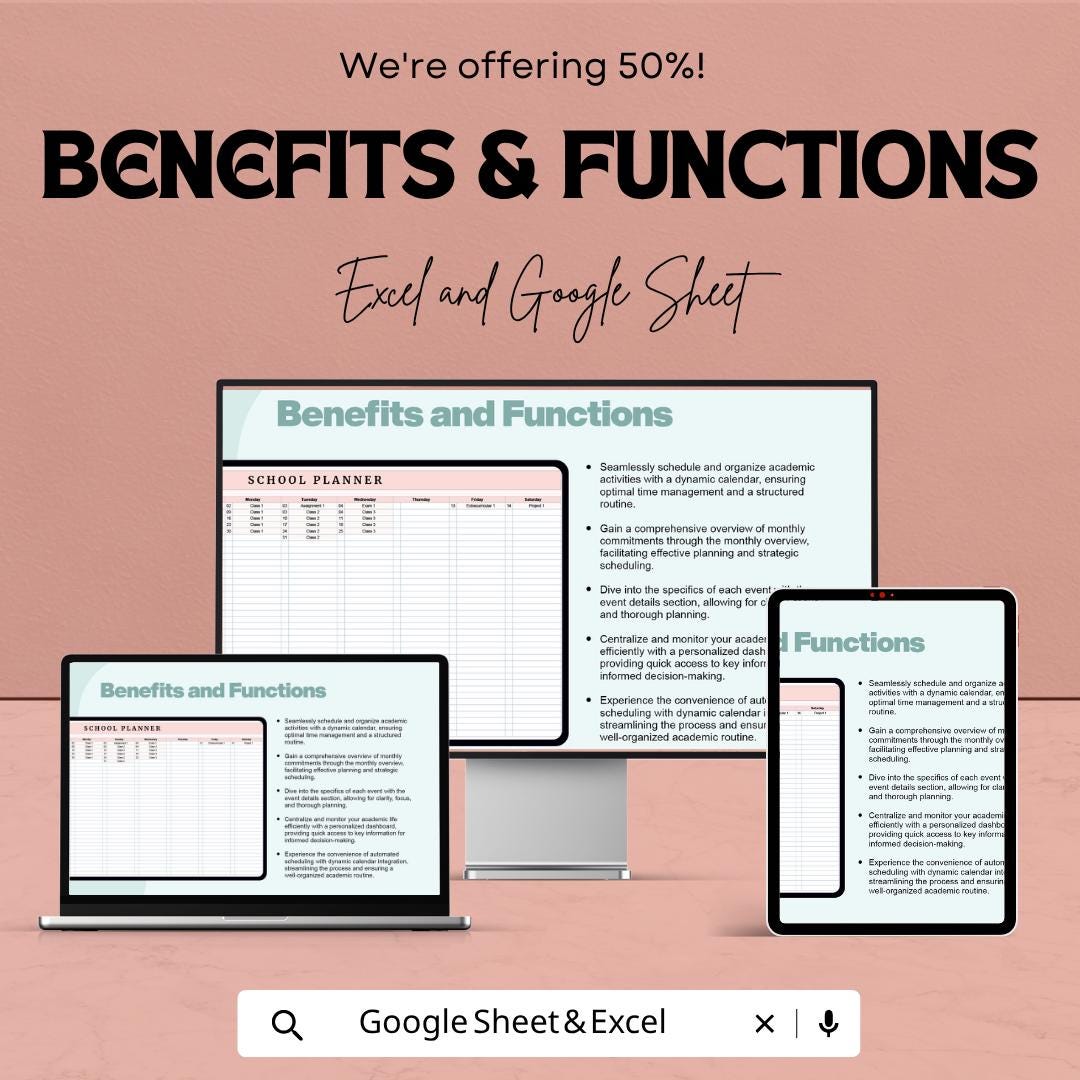 School Planner Template Excel and Google Sheets | Student Planner Spreadsheet | Weekly Class Schedule & Assignment Tracker |
