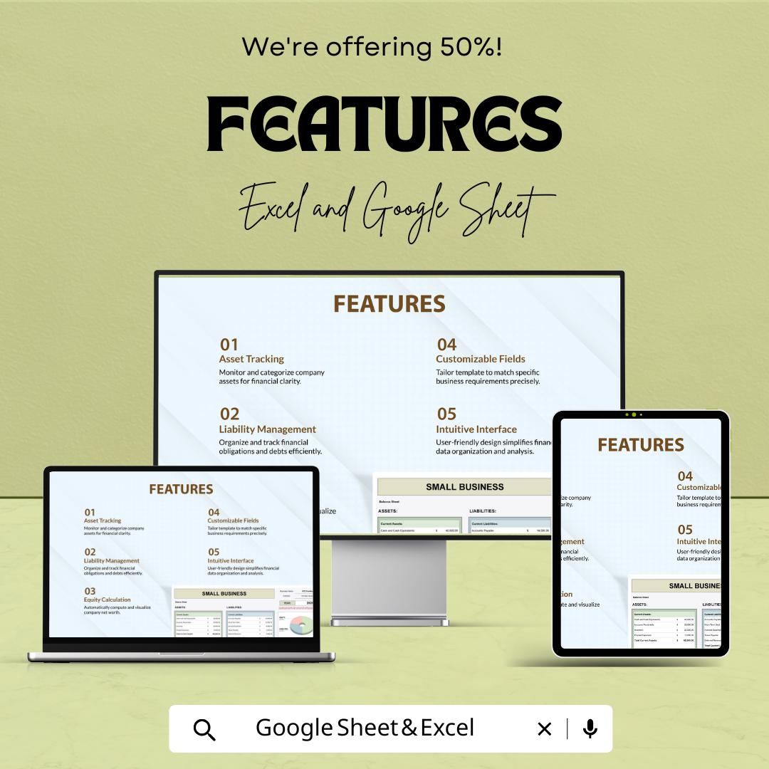 Small Business Balance Sheet Template | Google Sheets | Asset Liability Equity Tracker | Business Finance Statement | Editable Spreadsheet