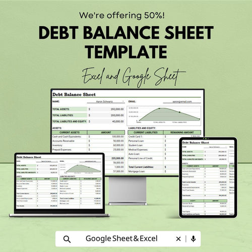 Debt Balance Sheet Template | Personal Finance Spreadsheet | Asset & Liability Tracker | Google Sheets | Financial Statement Planner