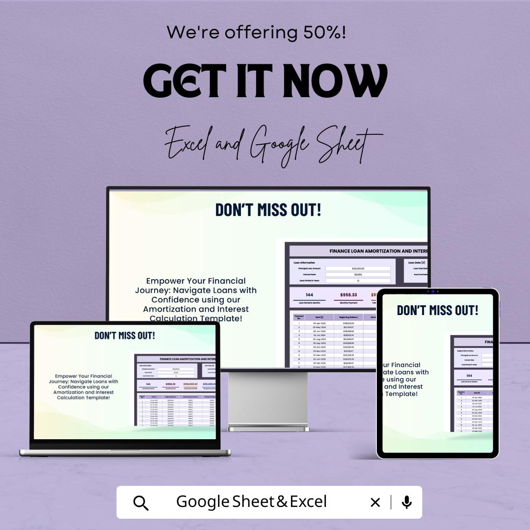 Loan Amortization Spreadsheet, Interest Calculation Template, Finance Loan Tracker, Payment Schedule Calculator, Excel Google Sheets