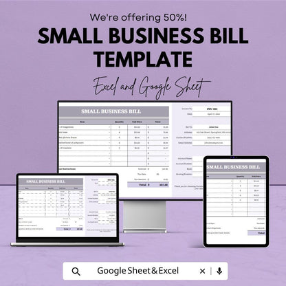 Small Business Bill Template | Invoice Spreadsheet Template | Billing Invoice Sheet | Business Invoice Template | Excel & Google Sheets