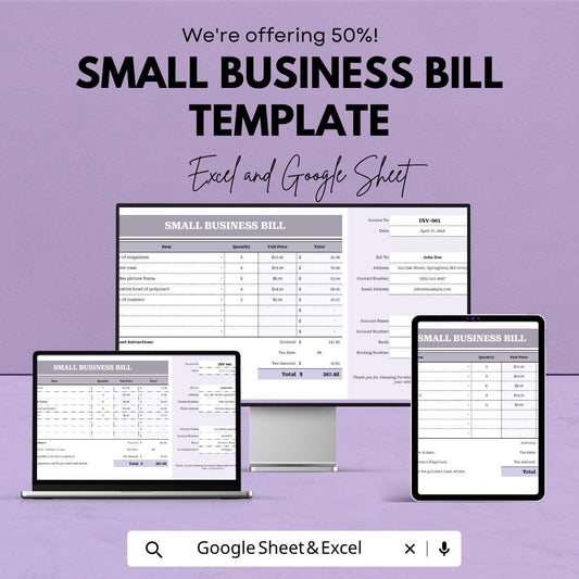 Small Business Bill Template | Invoice Spreadsheet Template | Billing Invoice Sheet | Business Invoice Template | Excel & Google Sheets