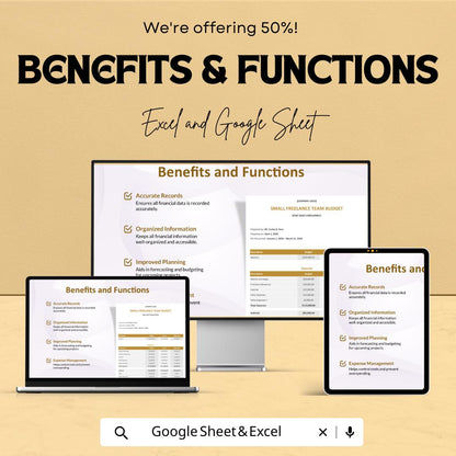 Small Freelance Team Budget Sheet - Excel and Google Sheets Template | Track Expenses & Finances for Your Team | 50% Off
