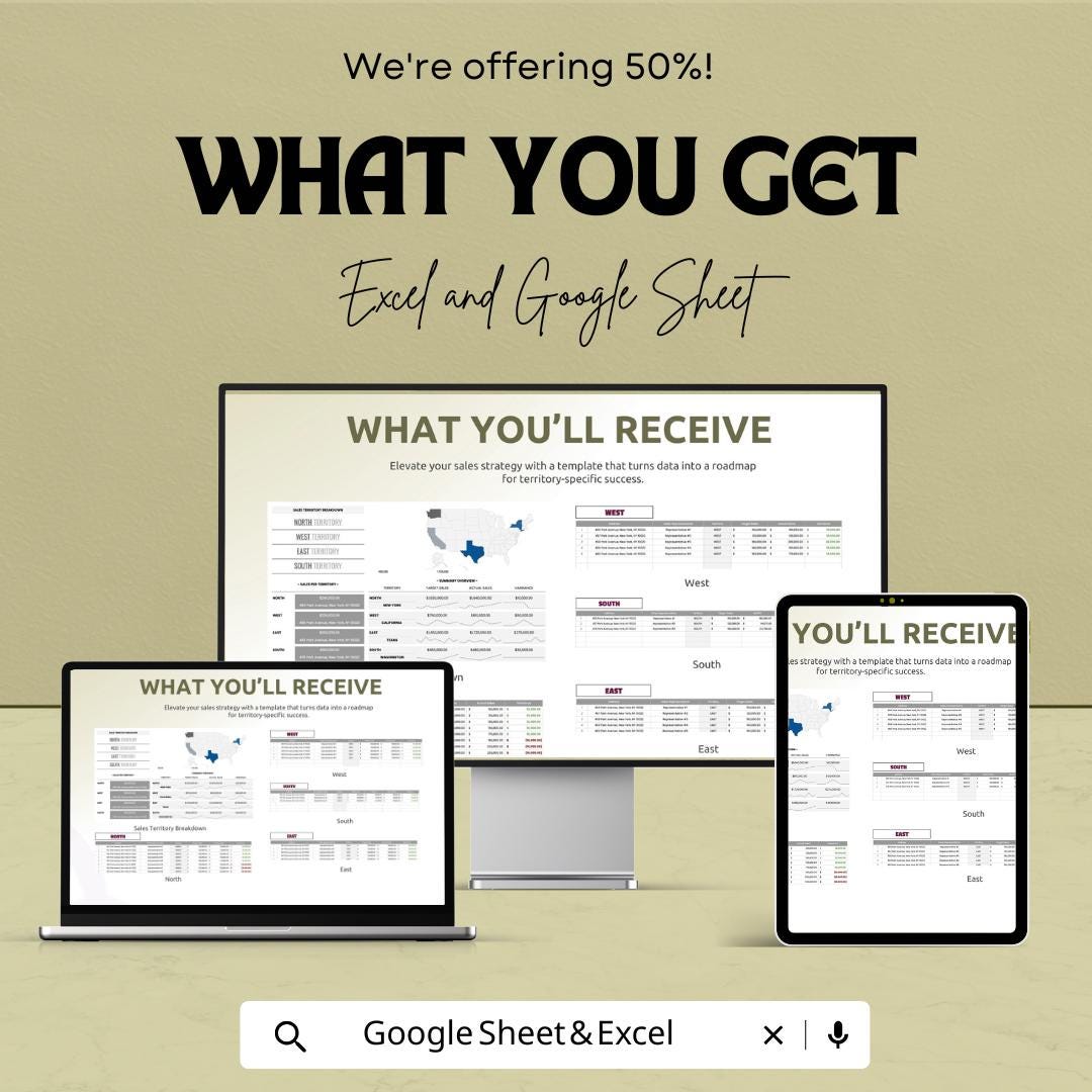 Sales Territory Breakdown Template | Sales Territory Mapping Sheet | Territory Performance Dashboard | Excel & Google Sheets