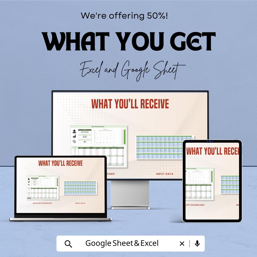Sales KPI Dashboard Template | Excel & Google Sheets | Sales Performance Tracker | Sales Metrics Spreadsheet | Editable Dashboard