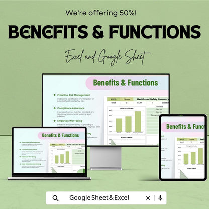 Health and Safety Dashboard Template | Workplace Safety Tracker | Incident & Compliance Dashboard Excel and Google Sheets