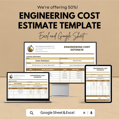 Engineering Cost Estimate Template | Excel & Sheets