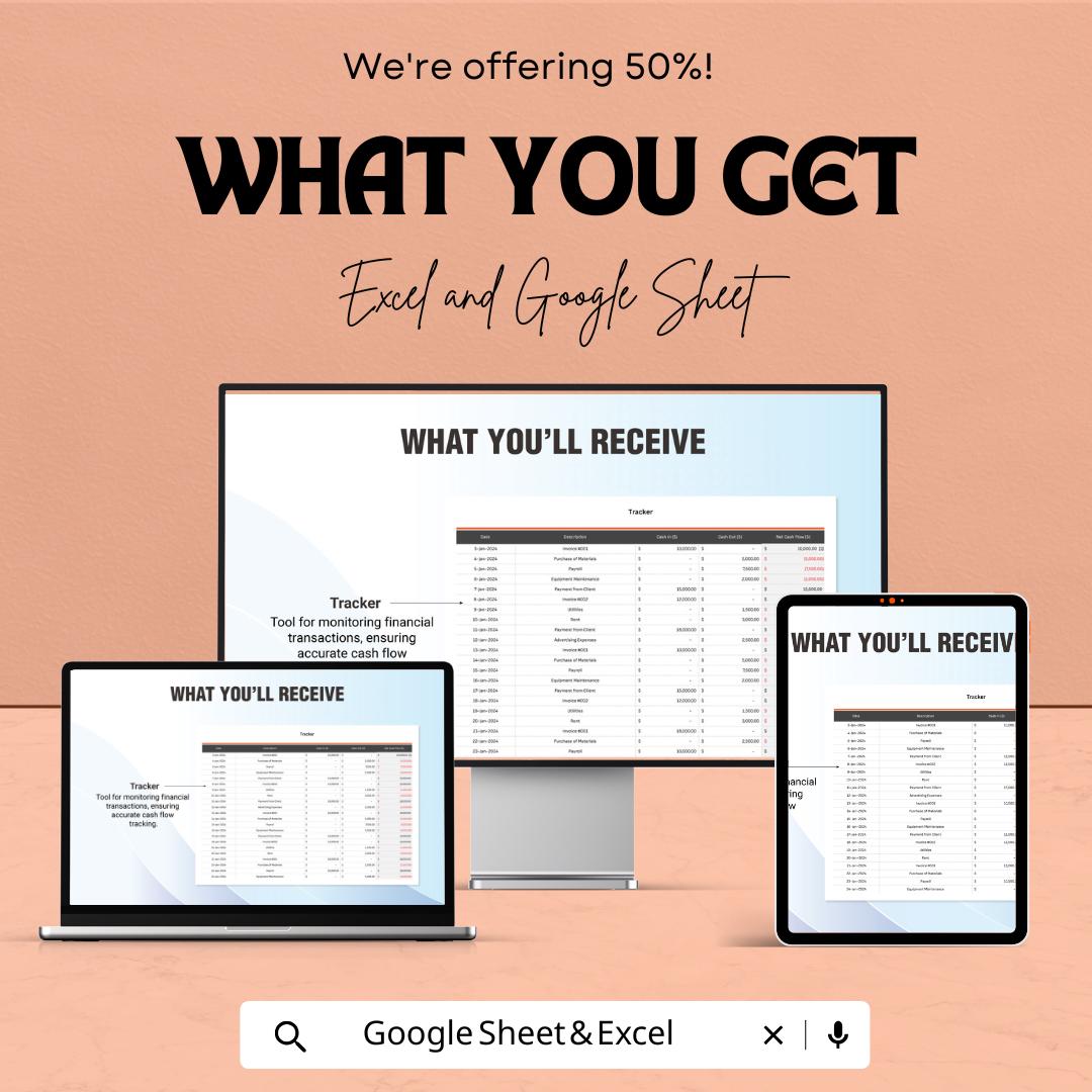 Cash Flow Management for Accounting | Excel & Google Sheet Template | 50% Off! | Financial Tracker