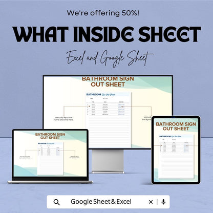 Bathroom Sign Out Sheet Template | Restroom Log Sheet | Classroom Bathroom Pass | Printable Excel & Google Sheet