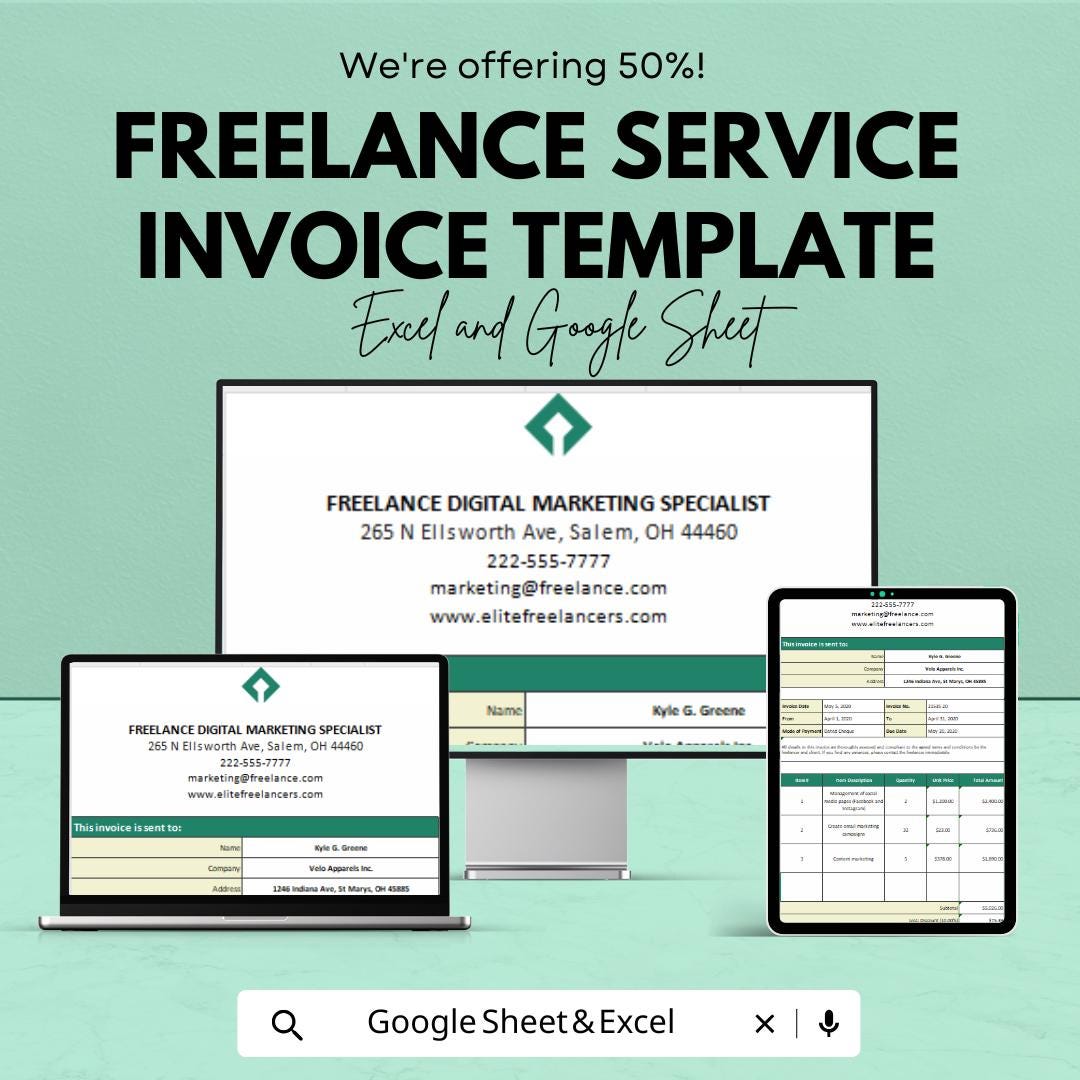 Freelance Service Invoice Template | Editable Business Invoice | Freelancer Billing Sheet | Printable Invoice Tracker