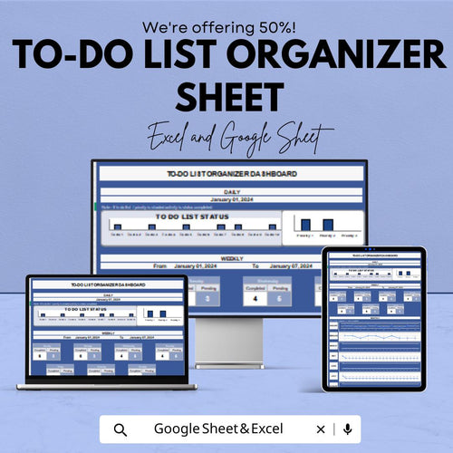 To-Do List Organizer Sheet | Daily and Weekly Planner | Task Management Template | Excel & Google Sheet | Printable To-Do List Planner