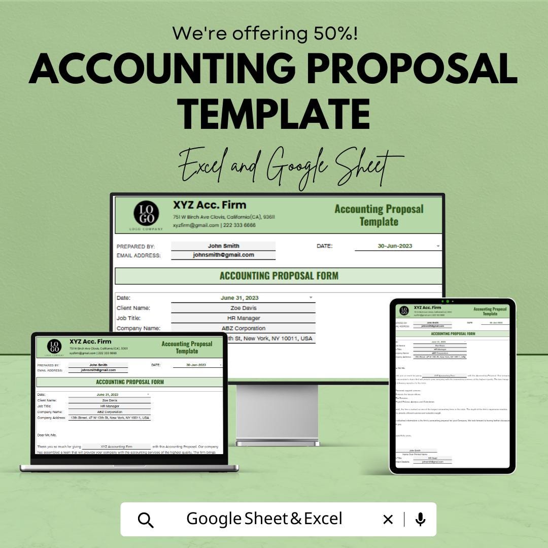 Accounting Proposal Template  | CPA Proposal Template | Bookkeeping Service Proposal | Editable Accounting Business Proposal
