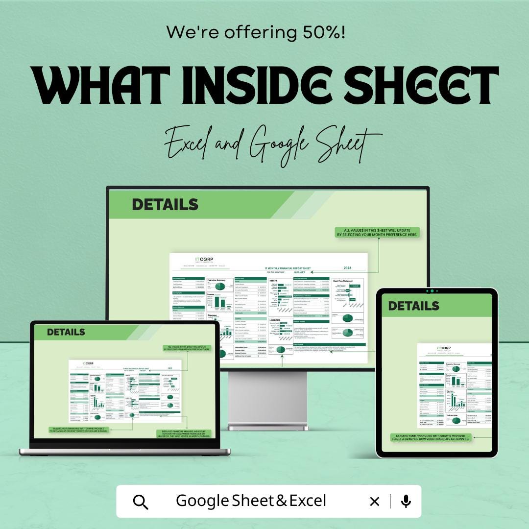 IT Monthly Financial Report Sheet Template | Monthly Income Expense Report | IT Budget Tracking Template | Financial Summary Sheet