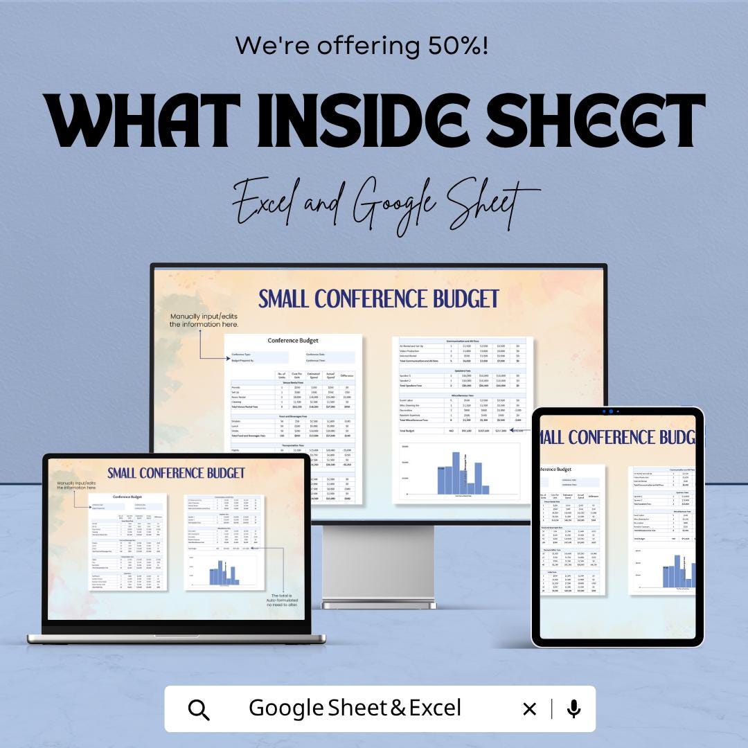 Small Conference Budget Template | Event Budget Spreadsheet | Conference Expense Tracker | Excel & Google Sheets | Event Planning Cost Sheet