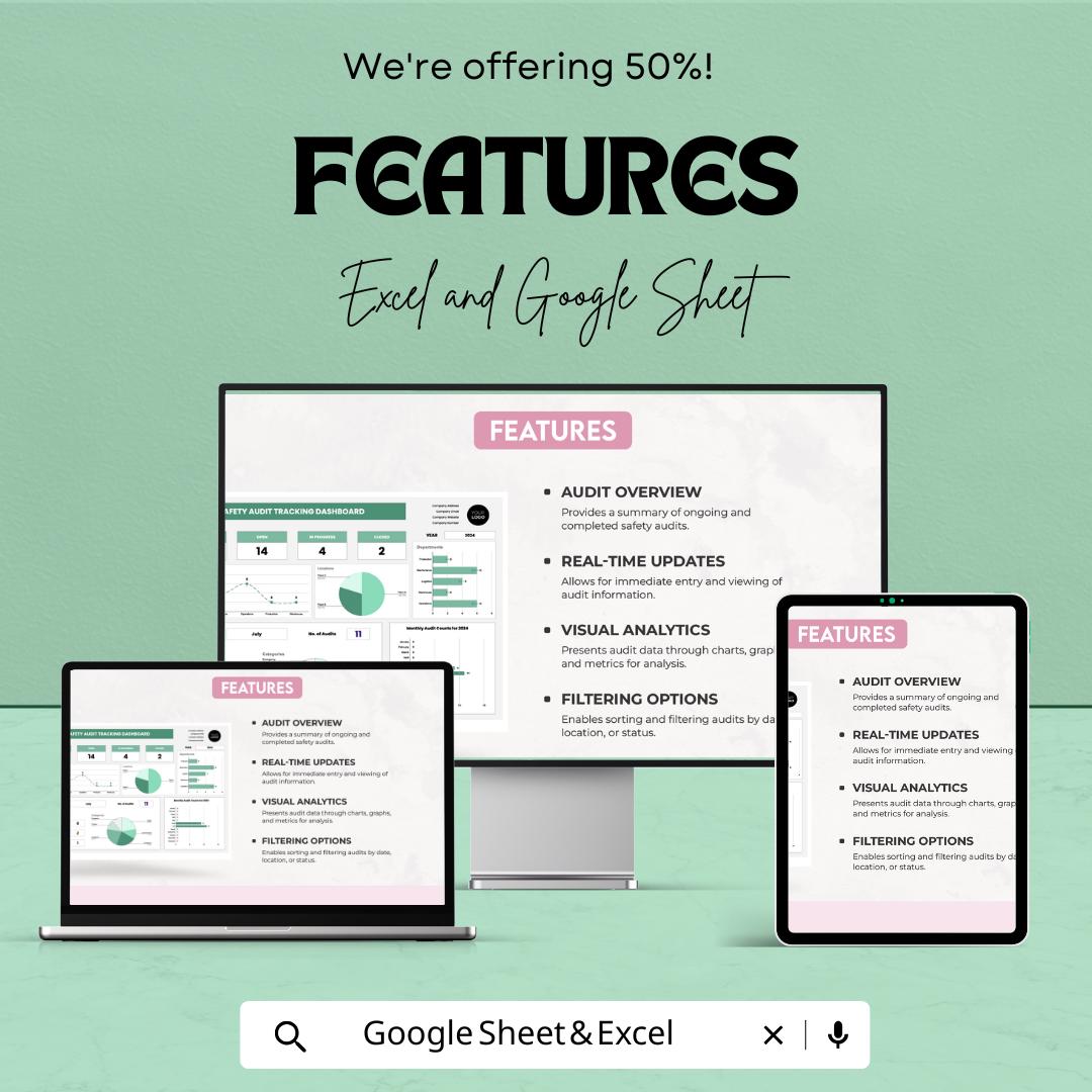 Safety Audit Tracking Dashboard | Google Sheet | Real-Time Audit Monitoring | Safety Compliance Tracker | Employee & Department Monitoring