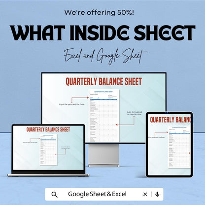 Quarterly Balance Sheet Template | Excel & Google Sheets | Business Finance Tracker | Editable Financial Statement | Instant Download