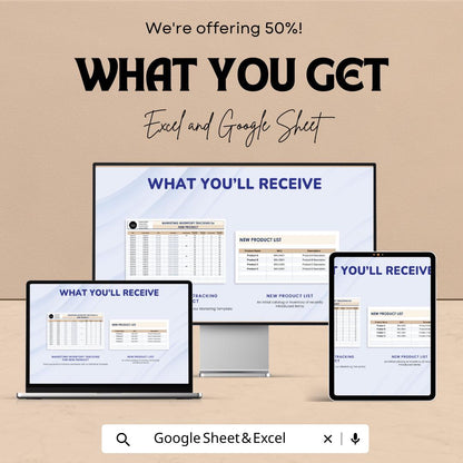 Marketing Inventory Tracking for New Product Template | Excel and Google Sheets | New Product Stock & Inventory Management Spreadsheet