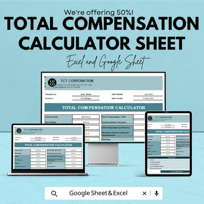 Total Compensation Calculator Sheet | Google Sheets & Excel Template | Employee Benefits Tracker | Payroll and Bonus Calculator