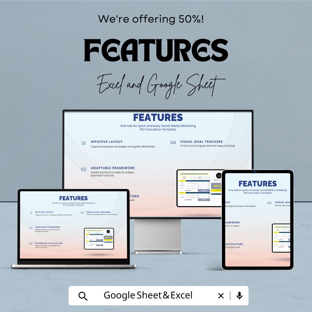 Social Media Marketing ROI Calculator Template | Excel & Google Sheets | Digital Marketing ROI Tracker | Ad Performance Calculator |