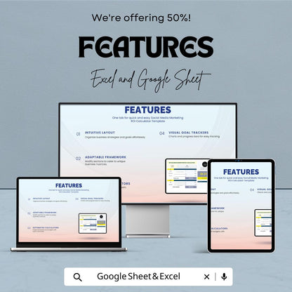 Social Media Marketing ROI Calculator Template | Excel & Google Sheets | Digital Marketing ROI Tracker | Ad Performance Calculator |