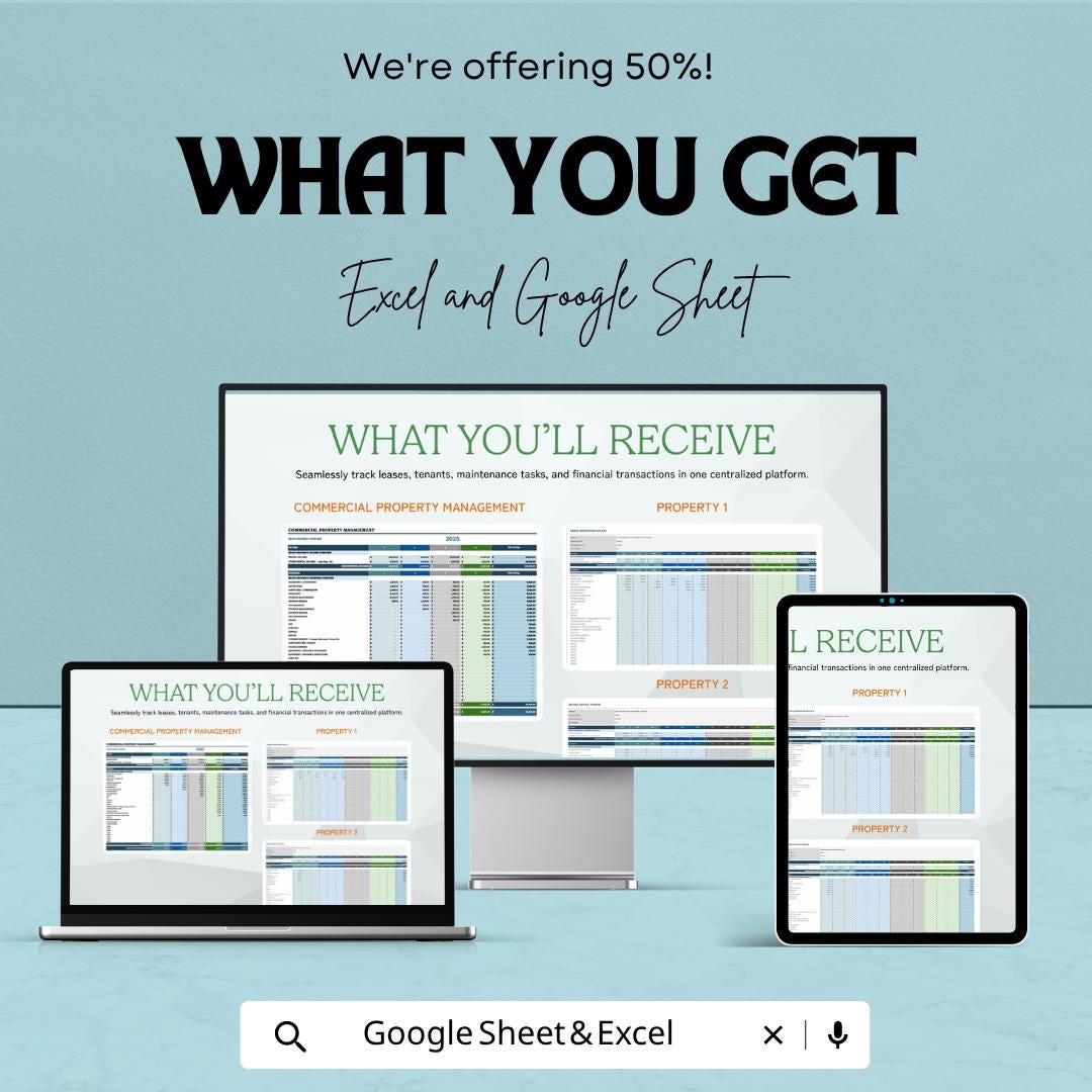 Commercial Property Management Template | Property Management Spreadsheet | Rental Income Tracker | Real Estate Management Sheet |