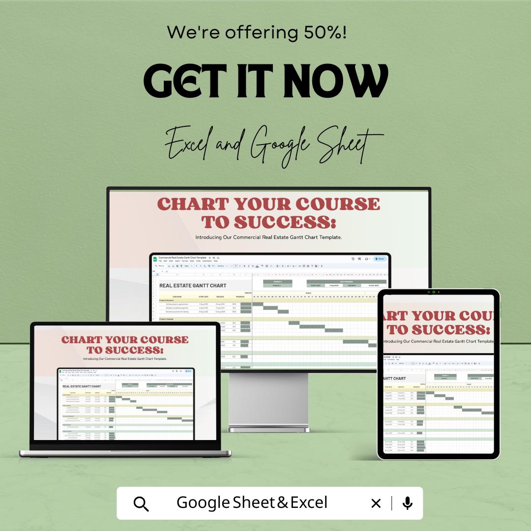 Commercial Real Estate Gantt Chart Template, Property Project Timeline, Real Estate Project Planner, Development Schedule