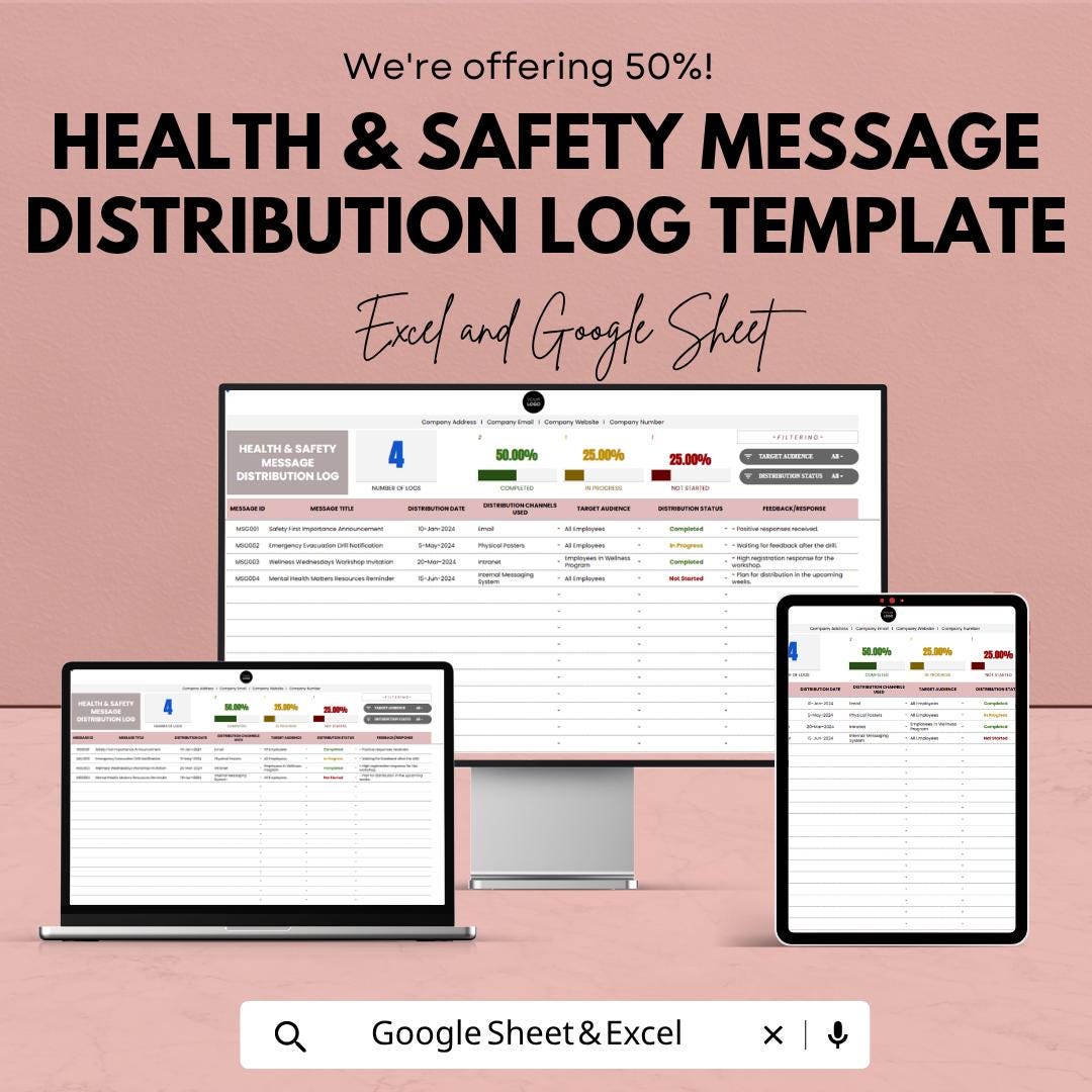 Health & Safety Message Log Template | Safety Communication Tracker | Compliance Log | Safety Audit and Distribution Tracker