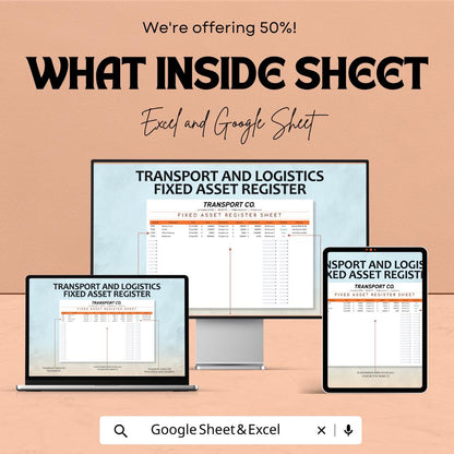 Transport and Logistics Fixed Asset Register Template | Asset Tracking Spreadsheet | Fleet and Equipment Register | Excel and Google Sheets