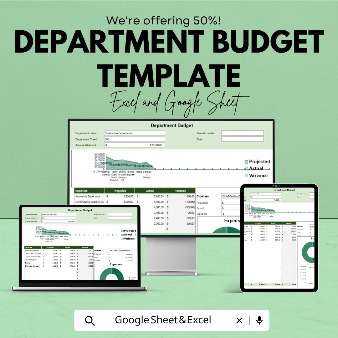 Department Budget Template | Excel & Google Sheets | Department Expense Tracker | Budget Planning Spreadsheet