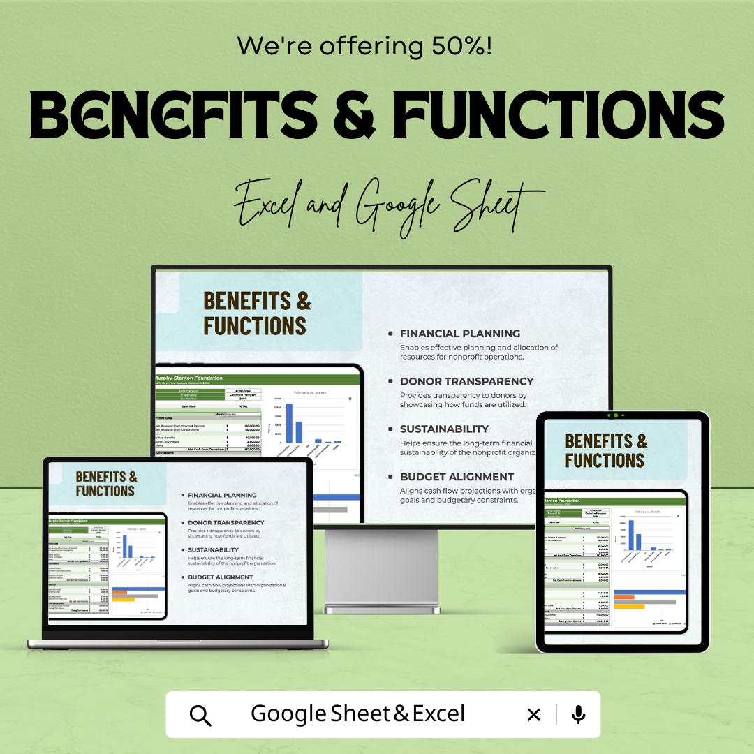 Nonprofit Cash Flow Projection Template, Nonprofit Budget Planner, Charity Finance Tracker, Donation Tracking sheet, Cash Flow Forecast