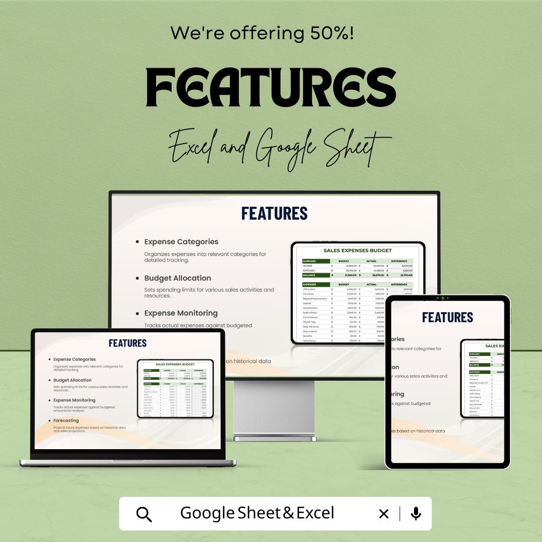 Sales Expense Budget Template | Sales Cost Management Tool | Budget Planning and Analysis Spreadsheet