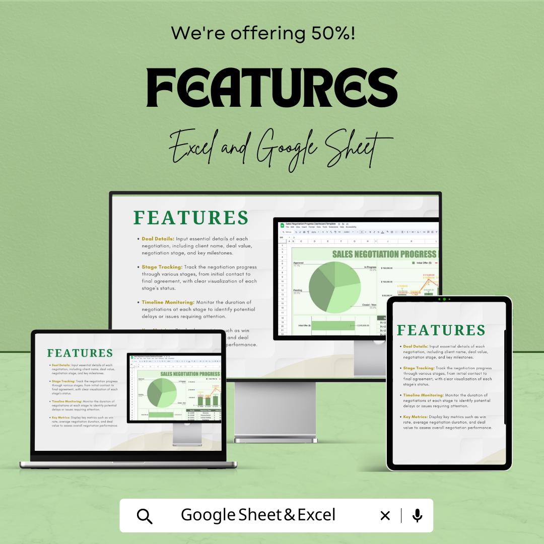 Sales Negotiation Progress Dashboard Template | Excel & Google Sheets Sales Tracker | Deal Pipeline and Performance Dashboard