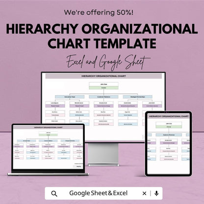 Hierarchy Organizational Chart Template | Org Chart Template Spreadsheet | Company Structure Chart | Team Hierarchy Diagram |
