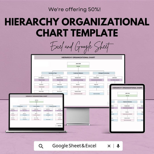 Hierarchy Organizational Chart Template | Org Chart Template Spreadsheet | Company Structure Chart | Team Hierarchy Diagram |