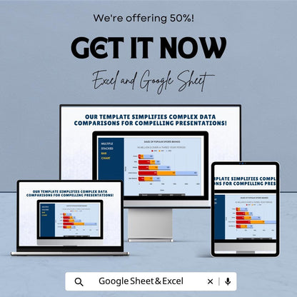 Comparison Dashboard Template Excel & Google Sheets | Multi Category Analysis Report | Sales Comparison Chart | Business Data Visualization