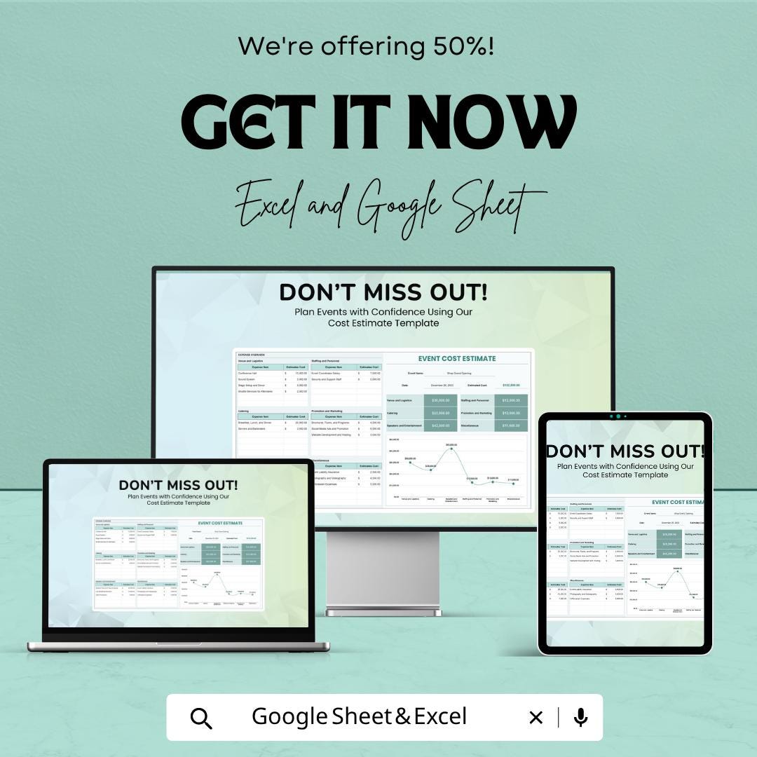 Event Budget Template | Event Cost Estimator | Wedding Planner Budget | Party Budget Tracker | Event Planning Spreadsheet