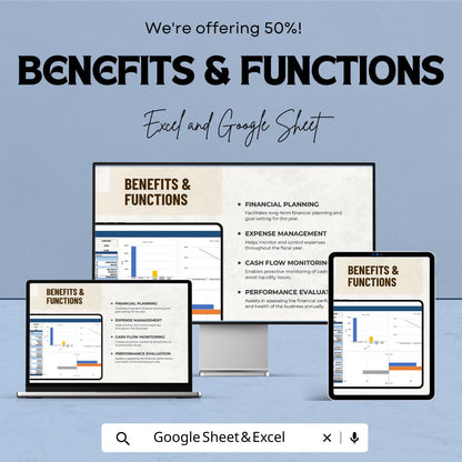 Annual Cash Flow Template | Business Cash Flow Statement | Financial Planning Spreadsheet | Excel and Google Sheets Cashflow Tracker