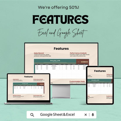 Small Business Sales Log Template Excel | Sales Tracker Spreadsheet Google Sheets | Sales Record Tracker | Revenue Tracking Sheet |