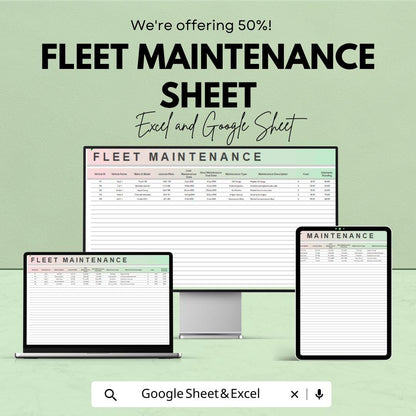 Fleet Maintenance Log Template | Excel & Google Sheets | 50% OFF
