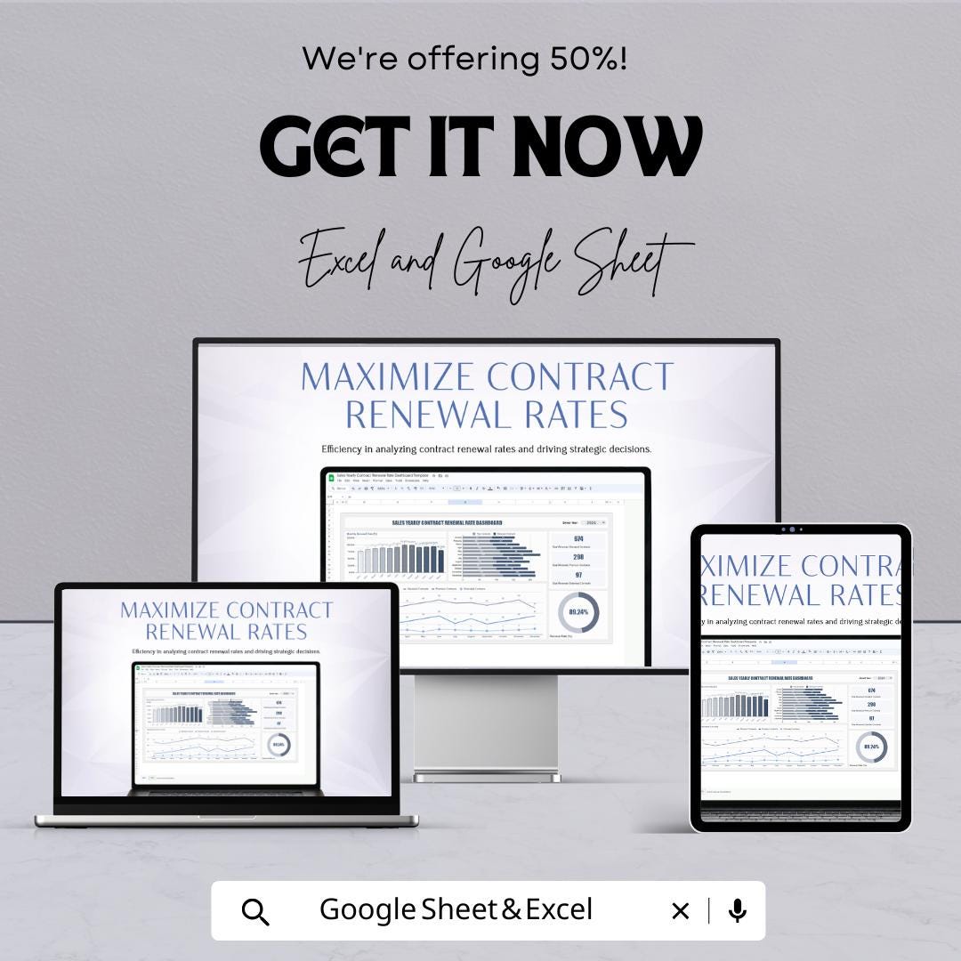 Sales Yearly Contract Renewal Rate Dashboard Template | Sales Analytics & Performance Tracker | Business Renewal Report Template