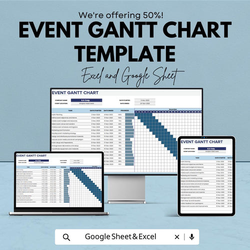 Event Gantt Chart Template Excel, Event Planning Timeline, Project Schedule Spreadsheet, Task Tracker, Google Sheets Event Planner